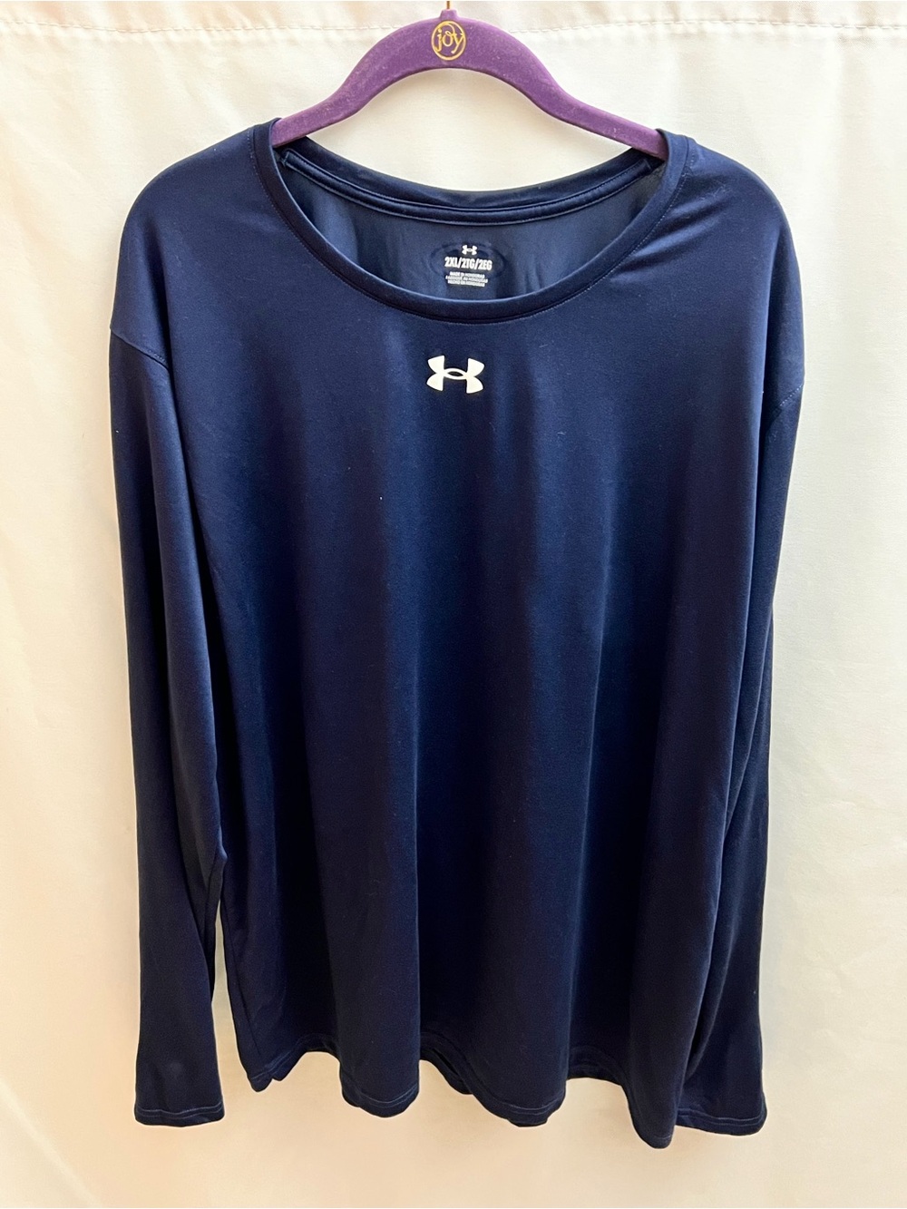 Under Armour Mens 2XL Navy Blue Long Sleeve Performance Athletic Shirt Logo